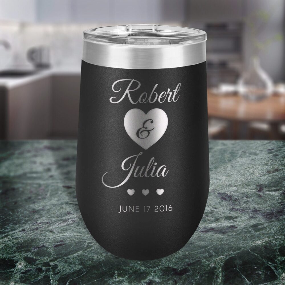 Custom Wedding Stainless Steel Wine Glass, Personalized Vacuum Insulated Tumbler Favor, Gift For Guests At