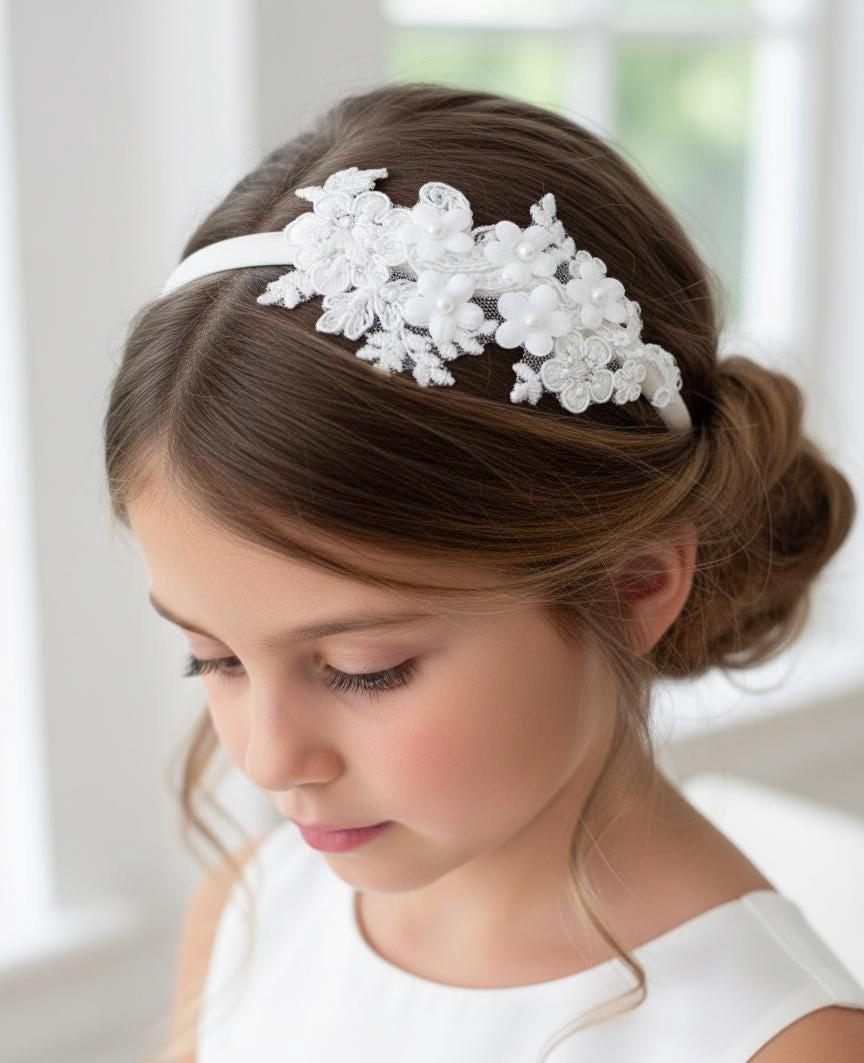 Lace Flower Girl Headband Bridal Wedding Hair Accessory, Holy Communion Headpiece