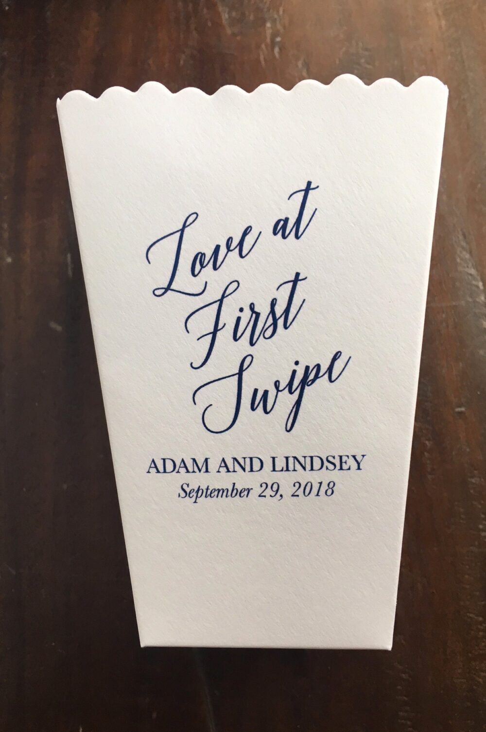 Tinder Wedding Favor- Love At First Swipe Mini Popcorn Box - Custom Printed Bar Bridal Dessert