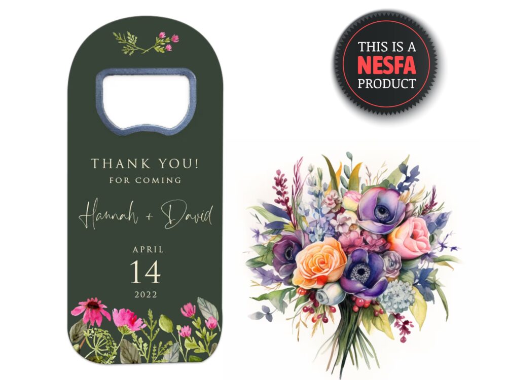 Custom Watercolor Flowers Wedding Favor Bottle Opener Magnet, Bulk Guest Gifts