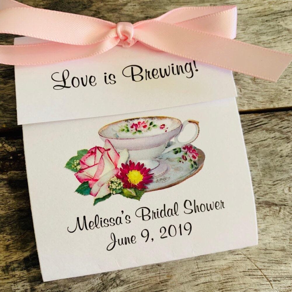 Love Is Brewing | Tea Favors For Bridal Shower Rose & Gerber Daisy Design