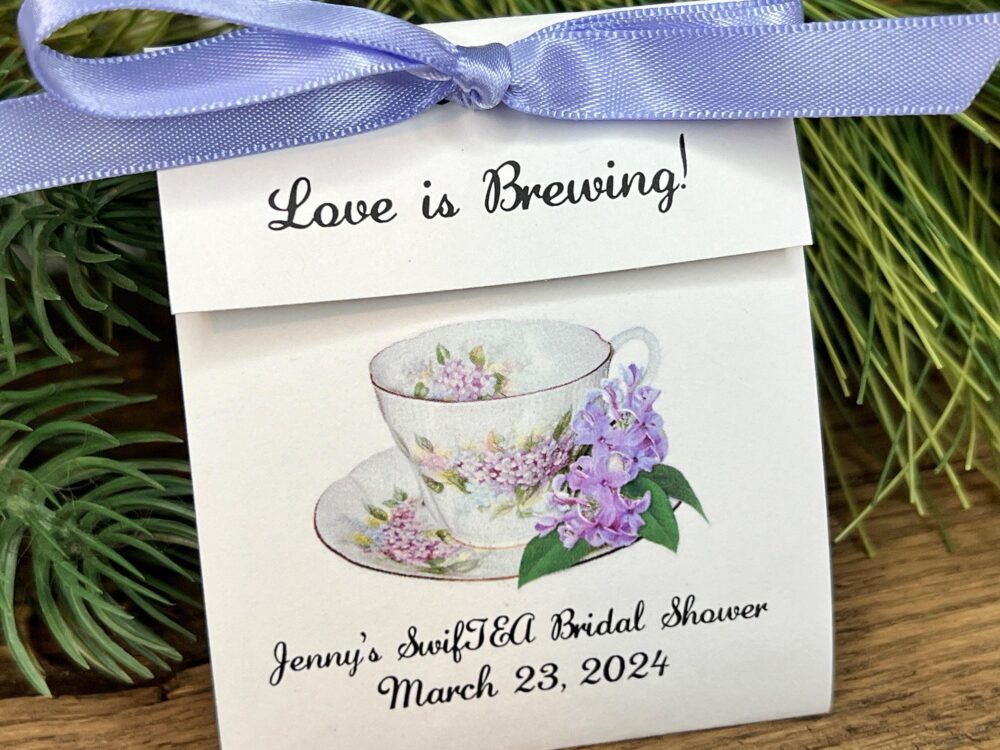 Bridal Shower Tea Favors | Love Is Brewing Dainty Lilac Floral Teacup For Tea Party