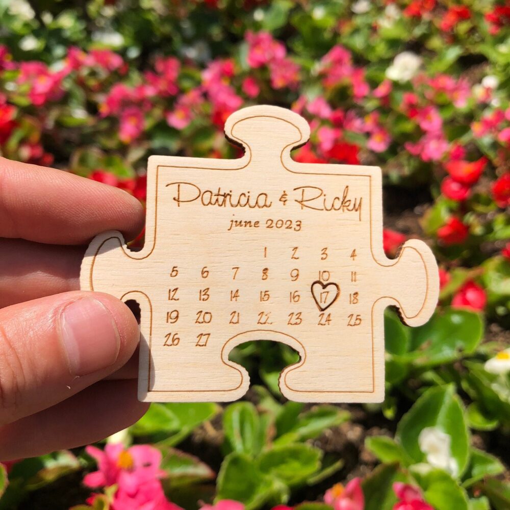 Wood Puzzle Pieces Wedding Ornaments, Personalized Jigsaw Favors, Save The Date Card