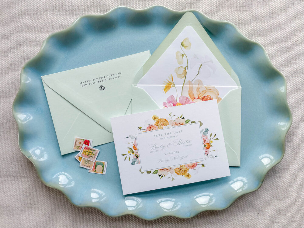 Bright Watercolor Floral Save The Date | Elegant Florals Printed Card Fun Flowers Invitation