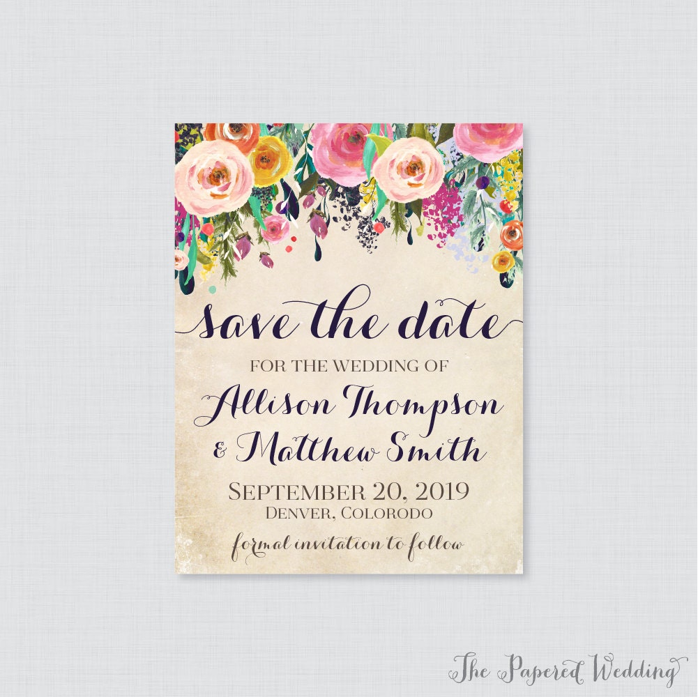 Save The Date Magnets - Floral For Wedding Fridge With Colorful Flowers 0003-A