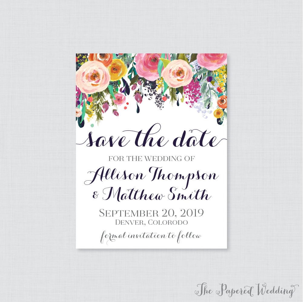 Save The Date Magnets - Floral For Wedding Fridge With Colorful Flowers 0003-B