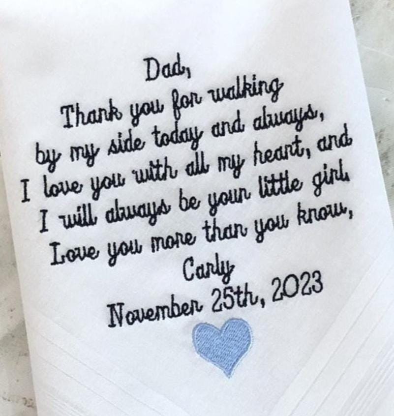Wedding Handkerchief Weddings, Father Of The Bride From Daughter To Dad On Day - Embroidered Hankerchieves Save Date Blue Hearts
