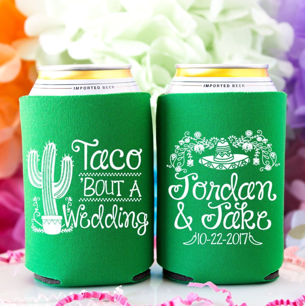 Taco Bout A Wedding Personalized Can Cooler, Fiesta Favors For Guests, Mexican Wedding, Funny Favors, Rehearsal Dinner