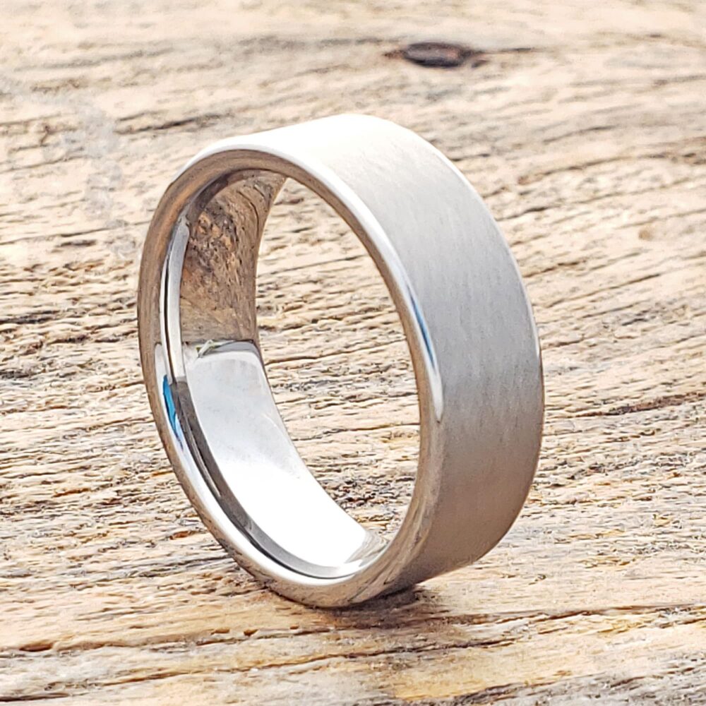 8mm Matte Tungsten Wedding Band, Cross Brushed, Personalized Ring