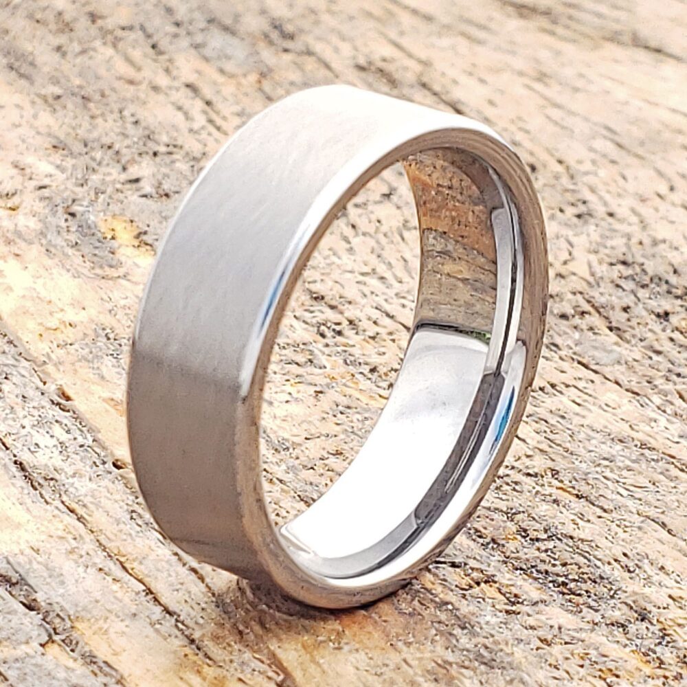 Mens Matte Tungsten Wedding Band, Gray Cross Brushed Ring