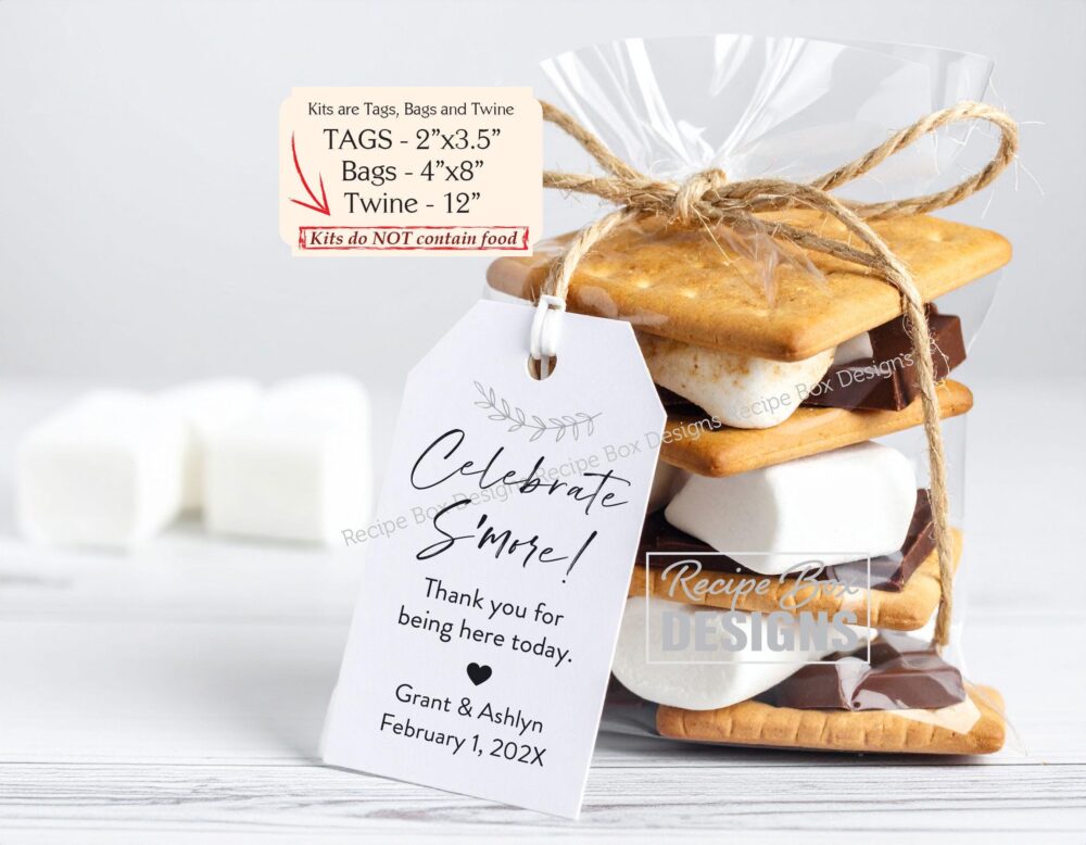 Smores Celebrate S'mores Party Favors With Bags Tags & Twine, Smore, Rustic Wedding Favor Tag No Food
