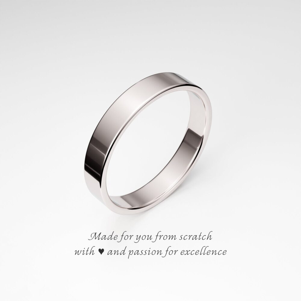 Men's 4mm 14K White Gold Wedding Ring Band, Solid Gold, Flat Simple Band For Him, Plain Men