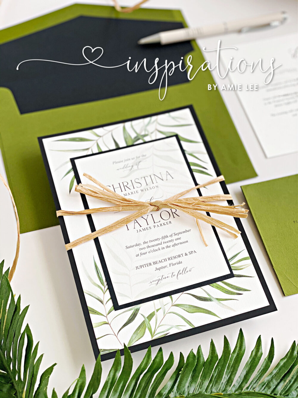 Elegant Beach Wedding Invitations, Tropical Palm Trees, Island Wedding, Classic Beach, Palms Invitations