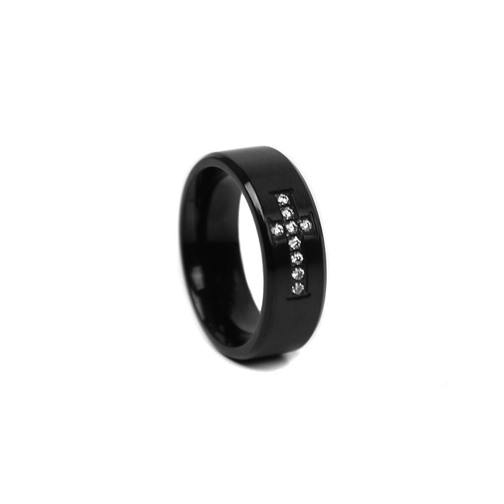 Cross Cz Ring in Black - Men's Band Stainless Steel Jewelry Rings For Men By Modern Out