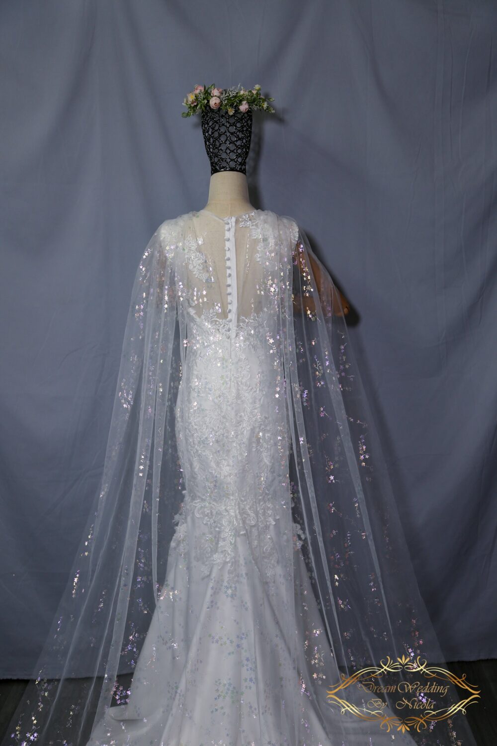 Rainbow Wedding Cape Veil Color-Changing Floral Cathedral Veil