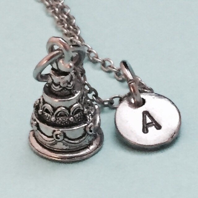 Wedding Cake Necklace, Wedding Charm, Personalized Food Initial Monogram