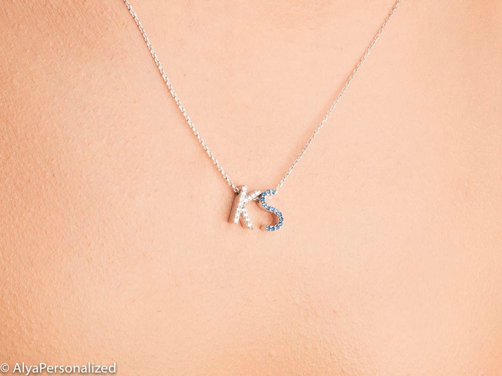 Wedding Gifts For Bride - Birthstone Initial Necklace Anniversary Gift Couples Personalized Jewelry -Two