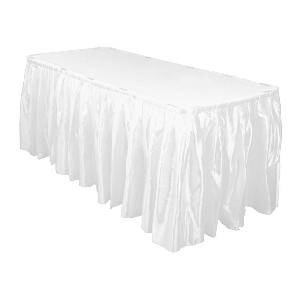13 Feet Accordion Pleat Satin Table Skirt White