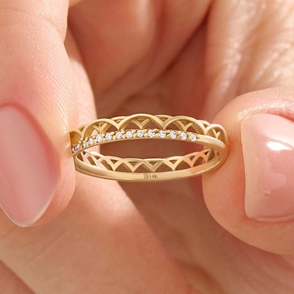 Diamond Wedding Band, Womens Celtic Band Ring, 14K Gold Irish Knot Woman Marriage Lab Grown Yellow, Rose, White