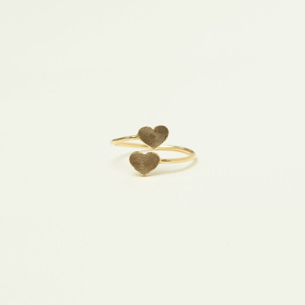 Double Heart Ring With Custom Fingerprints Memorial Gift Fingerprint Personalized For Her Mother Daughter Rm49