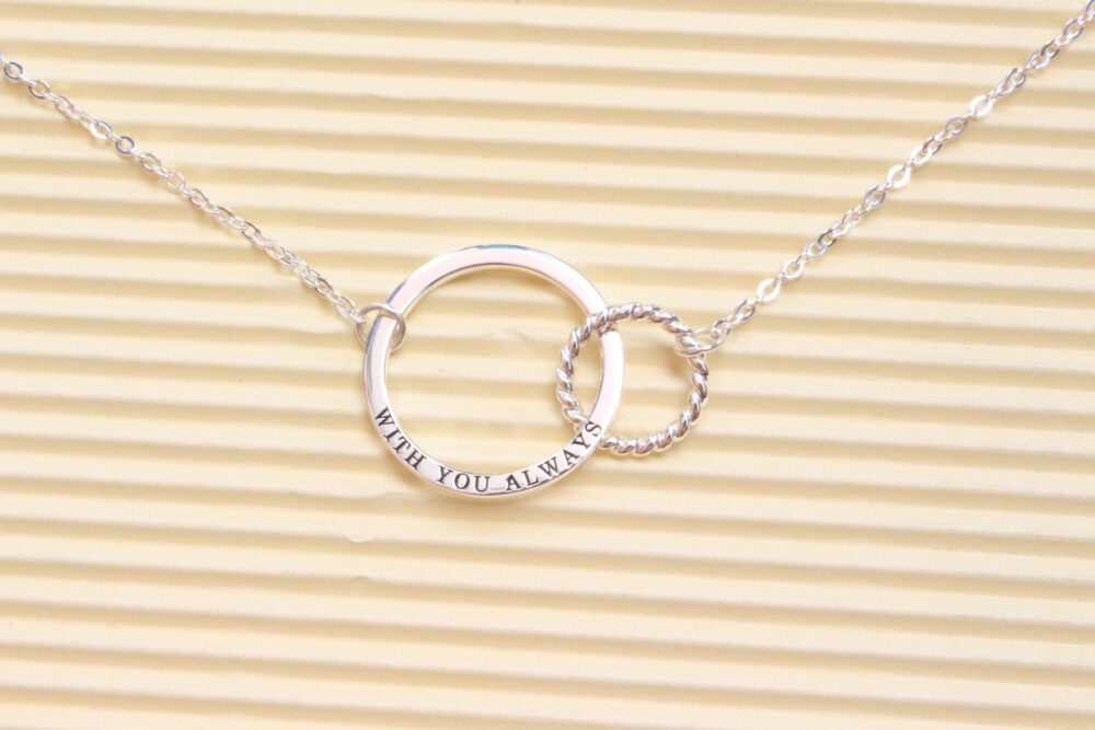 Personalized Mother Daughter Necklace Sterling Silver Linked Rings, Gift For Mom - Custom Necklace, Double Circle Bangle