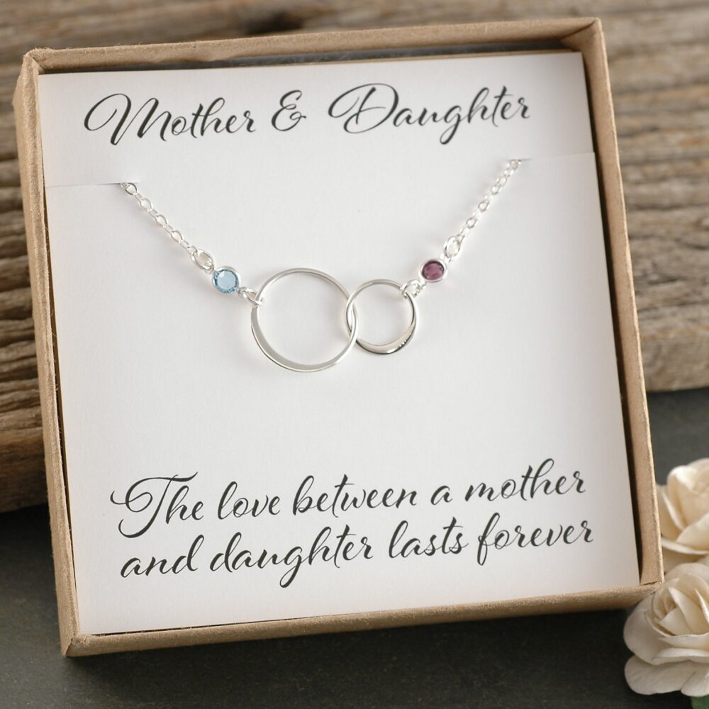 Mother & Daughter - Connected Circles Eternity Infinity Necklace Double Intertwined Rings Two Linked Mom Gift