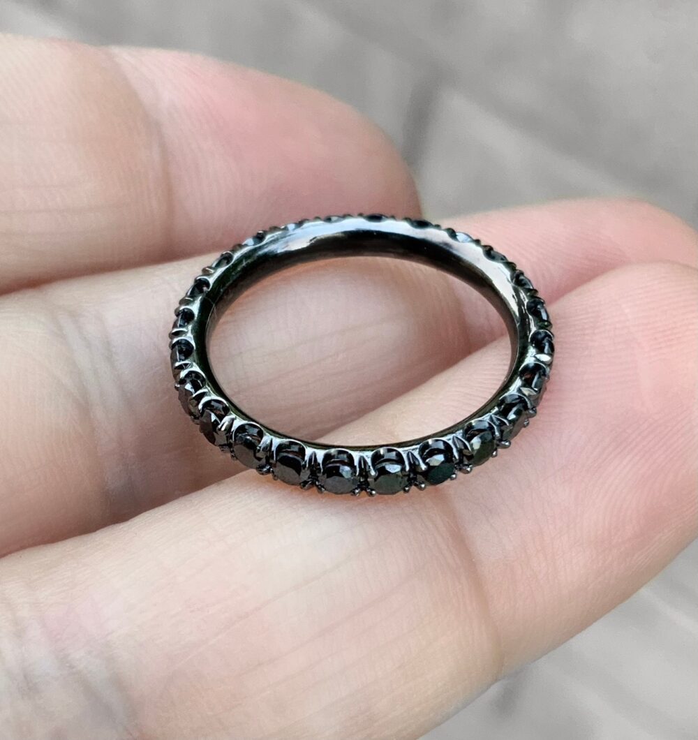 Black Diamond Band/ 2.5mm Pave Full Eternity Ring/ Wedding Infinity Stacking 10K 14K 18K Or Platinum