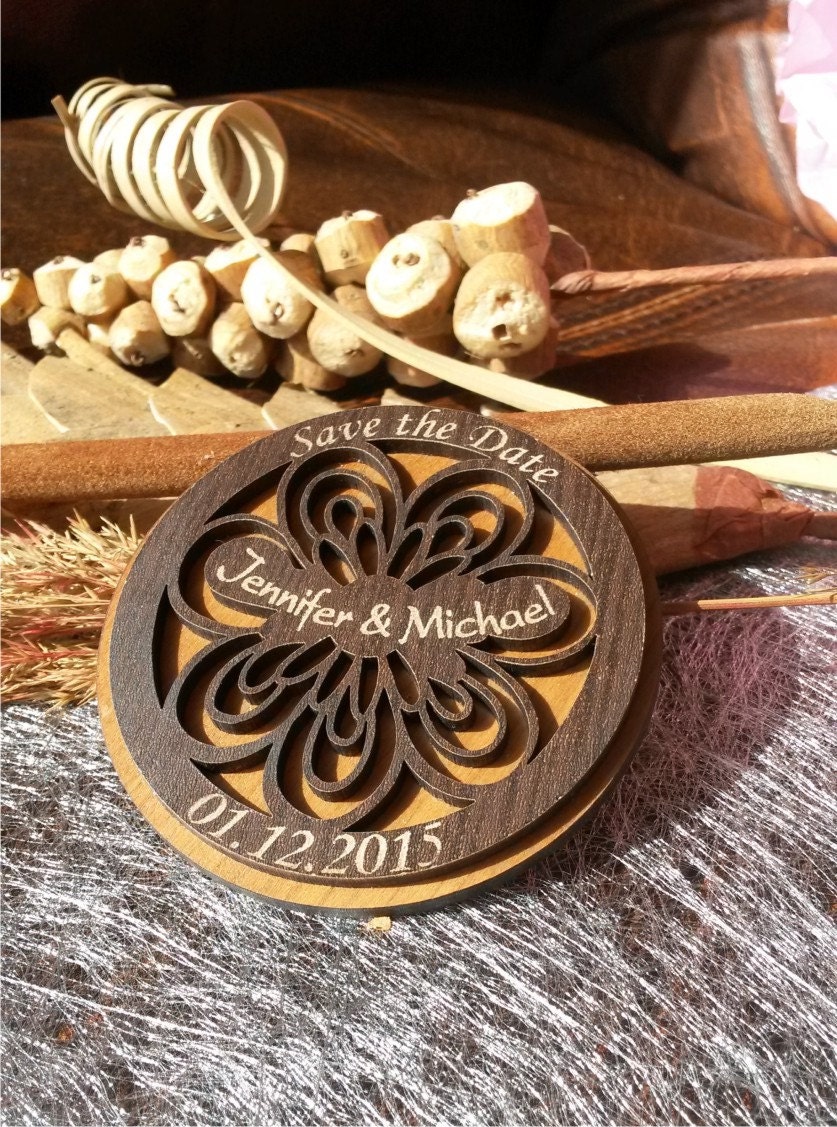 Wood Save-The-Date Magnets, Personalized Wedding Magnets, Handmade Save The Date, Rustic Save Date Magnet, Carved Dates