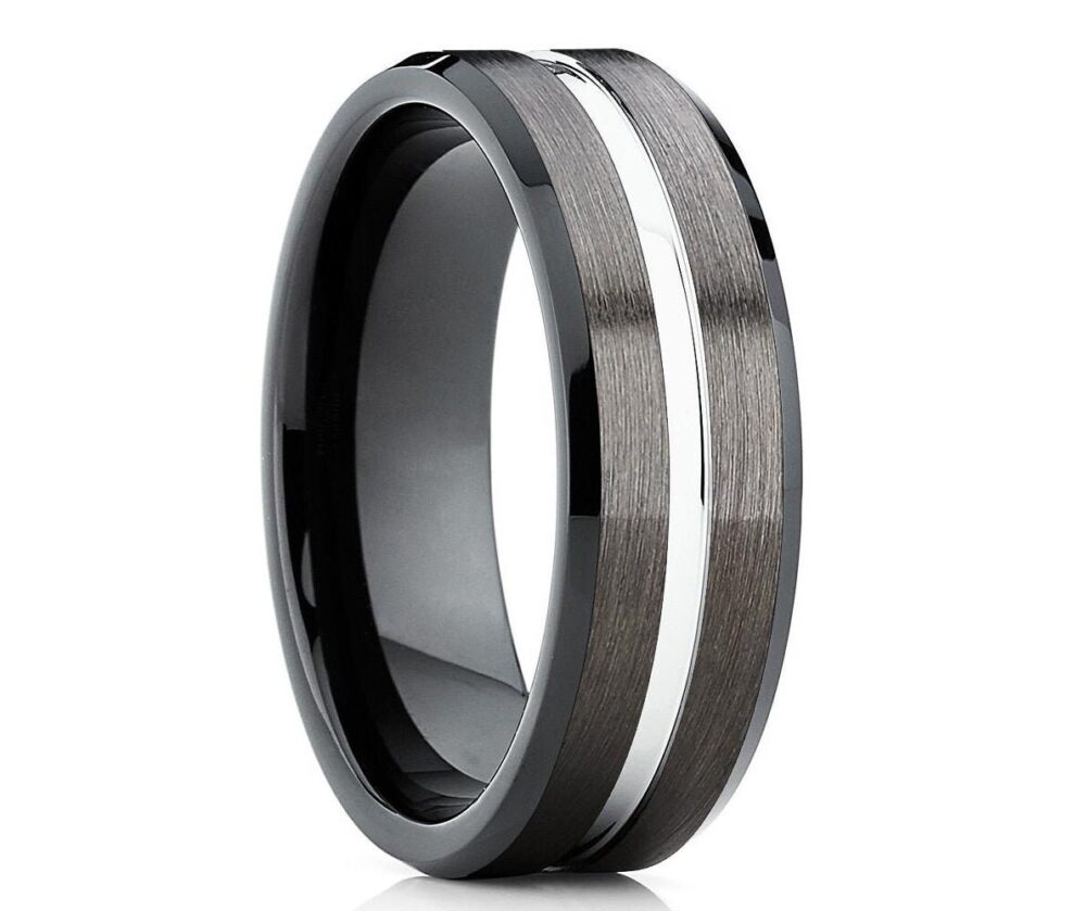 Black Tungsten Wedding Ring, Black Ring, Gunmetal Ring, Anniversary Ring, Engagement Ring, Tungsten Carbide Band