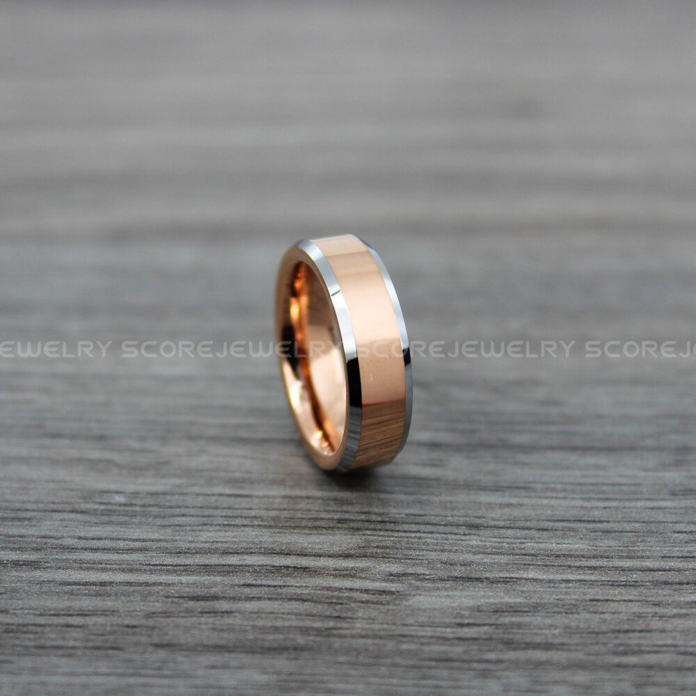 Rose Gold Wedding Band, 6mm 14K Tungsten Ring, Band