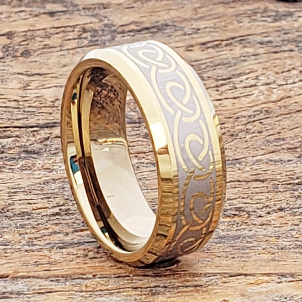 Gold Tungsten Ring, Celtic Knot Wedding Band, Comfort Fit