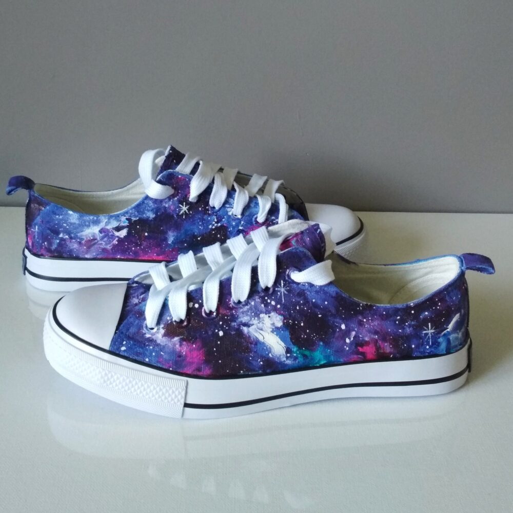 Hand-Painted Purple Galaxy Sneakers Celestial Canvas Shoes