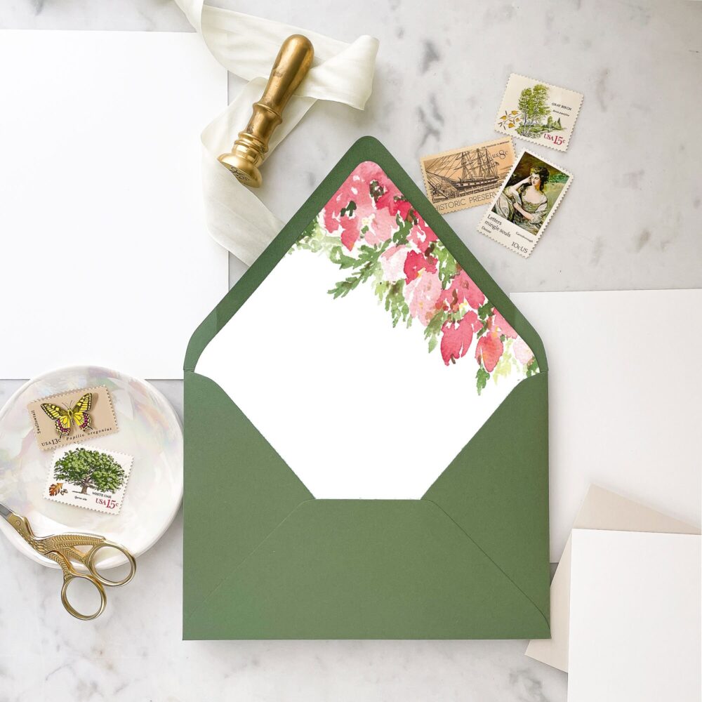 Bougainvillea Wedding Envelope Liners Pink Watercolor Flowers | Set Of 25