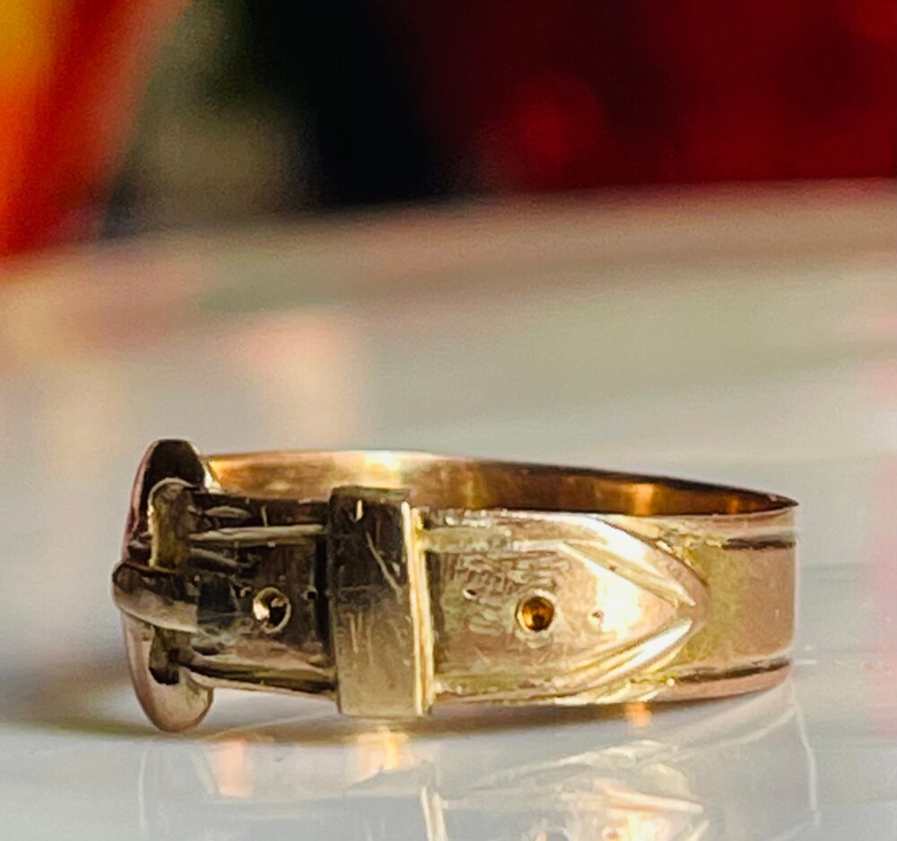 Buckle Ring Victorian Wedding 10K Rose Gold Band Stacking Anniversary Gift For Her Steampunk