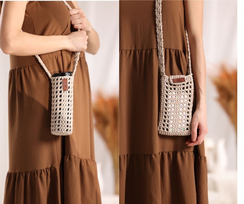 Handmade Crochet Set, Crossbody Phone Case, Bag, Personalized Bag, Knitting Water Bottle Holder, Gift For Her