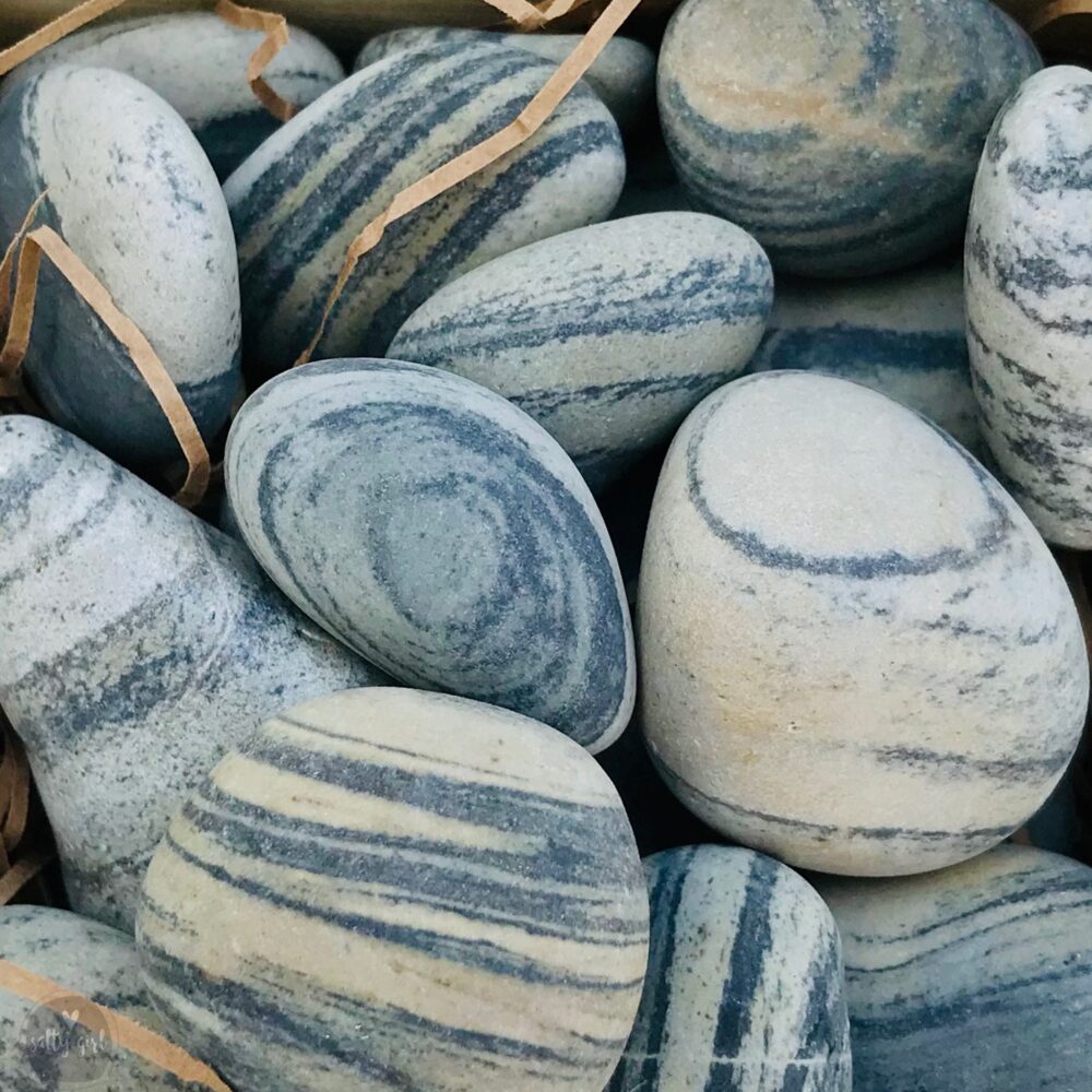 Coastal Decor Stones - 20 Multi Striped Beach .75" 1.25" Zen Garden Rocks