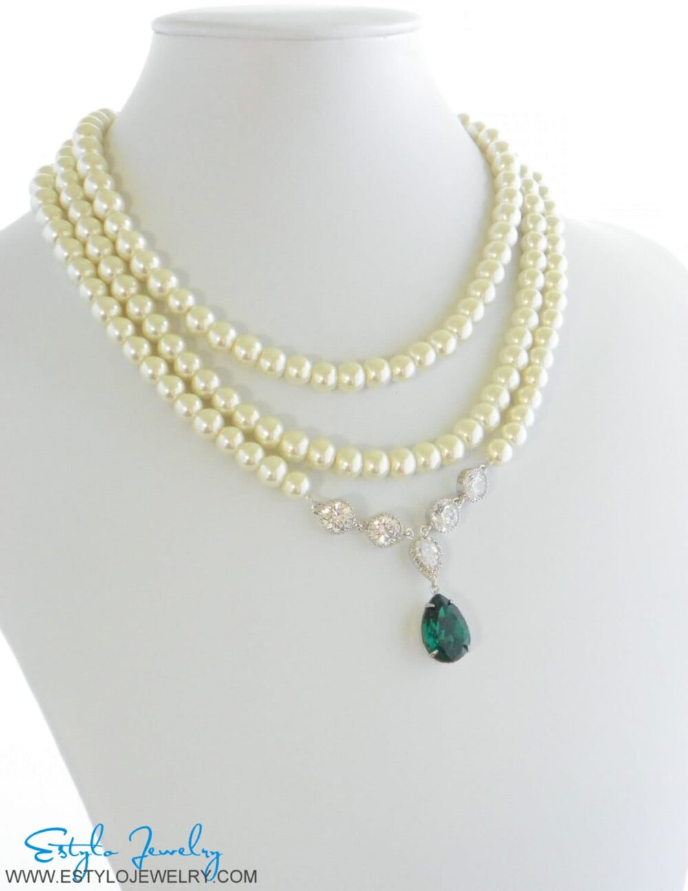 Art Deco Wedding Necklace, Statement Bridal Pearl Cubic Zirconia Wedding, Swarovski