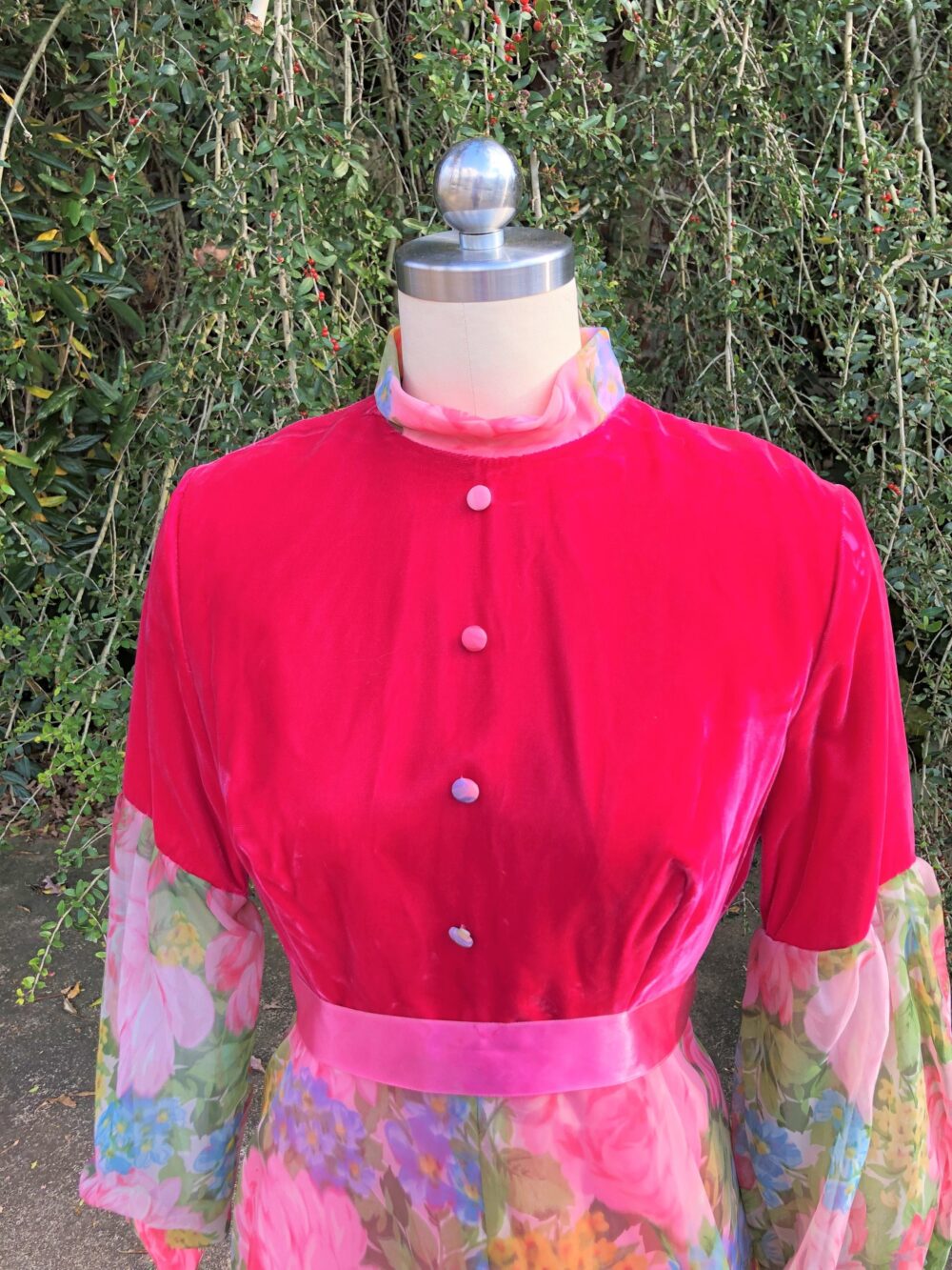 Gorgeous 70's Floral & Velvet Maxi Dress/70's Dress/Vintage Dress/Gorgeous Dress/Floral Dress/Deadstock Near Mint Condition