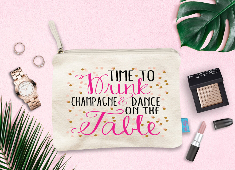 Time To Drink Champagne Canvas Makeup Bag, Wedding Party Gift