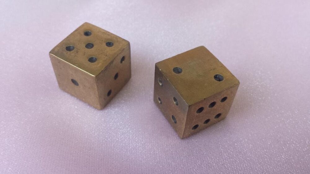Heavy Gold Toned Metal Dice Set, Vegas Wedding Favors