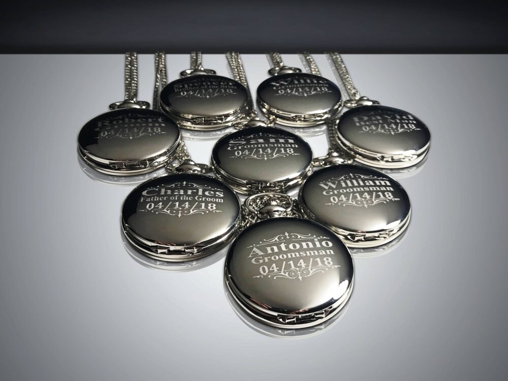 8 Groomsmen Gifts - Laser Engraved Pocket Watches Vintage Personalized Watch in Gift Box Custom -Wedding For Him