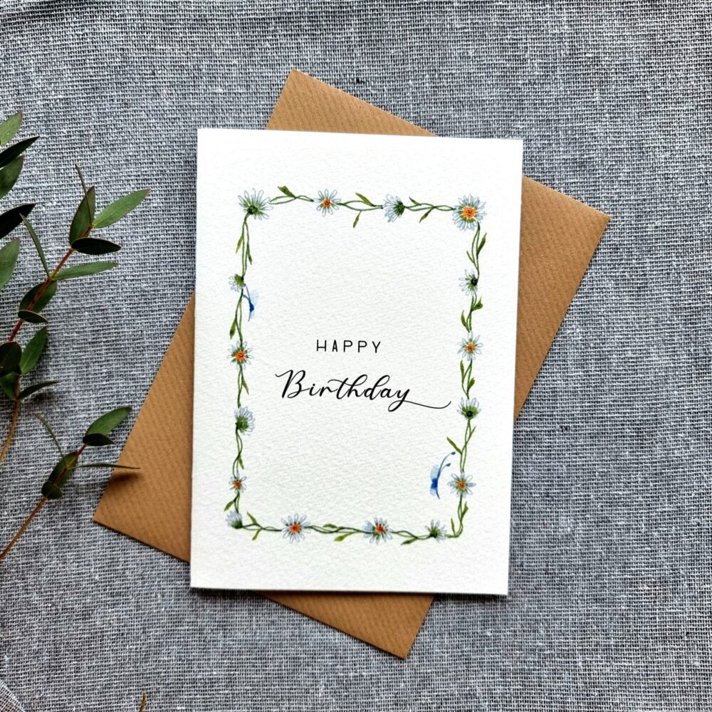 Personalised Daisy Birthday Card For Mother, Daughter, Friend, Sister/Handmade Watercolour, Her, Butterflies, Spring, Add A Name