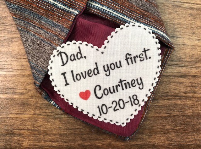 Father Of The Bride - Father The Groom Little Red Heart 2.25" Wide Shaped Tie Patch, Choose Message, Font, Sew On Or Iron On