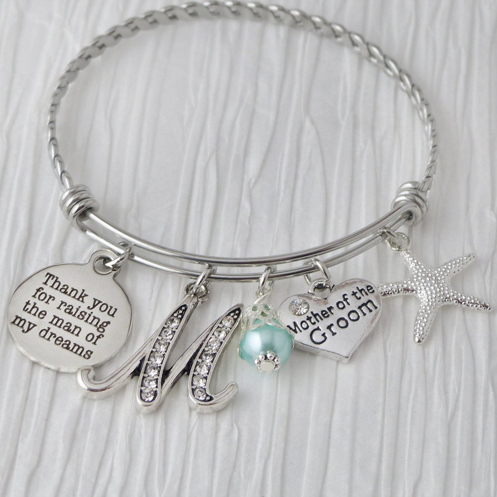 Mother Of The Groom Gift - Wedding Bracelet-star Fish Charm-Bridal Party Jewelry - Expandable Bangle Bracelet-Best Friend Wedding Gift-Unique