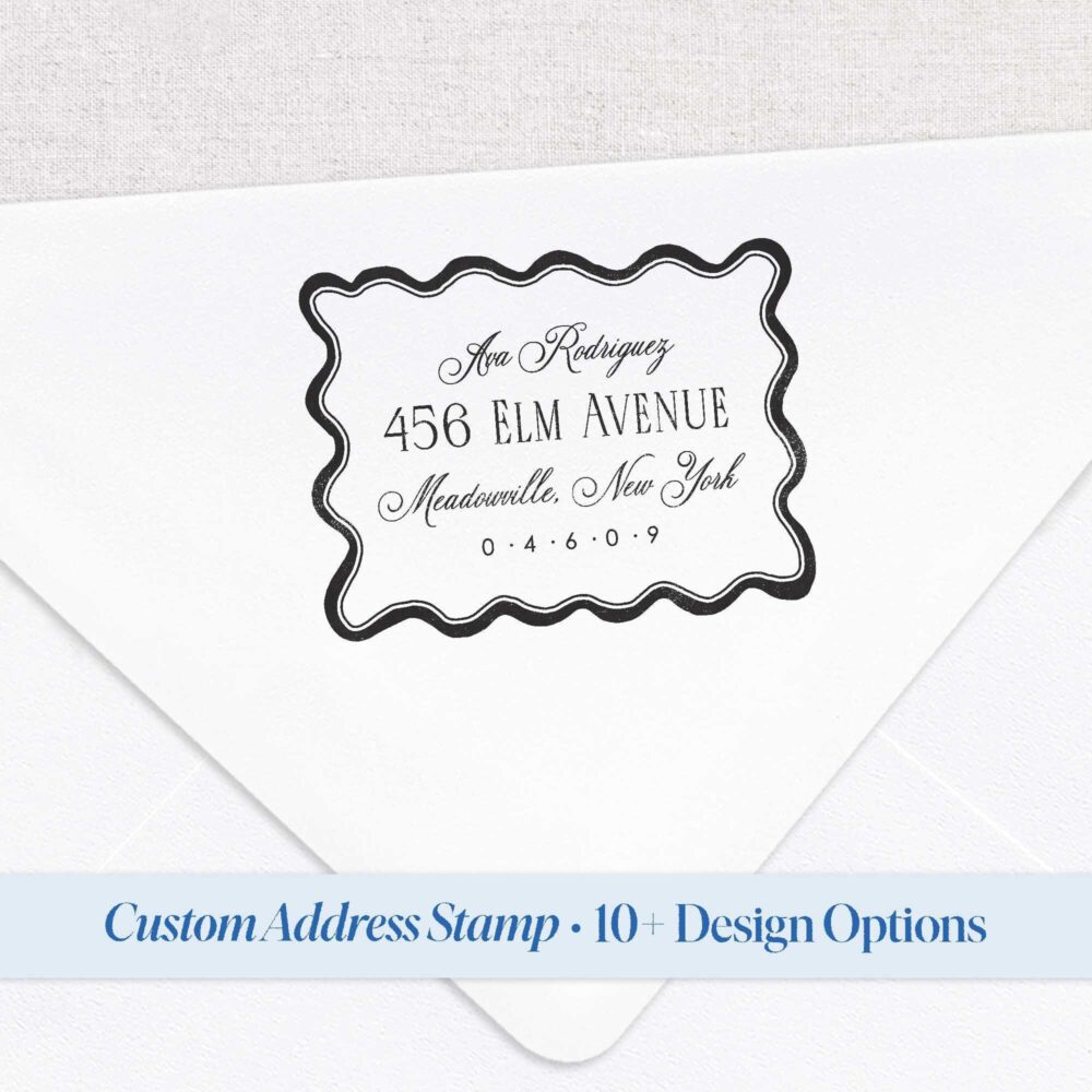Whimsical Wedding Address Stamp Wiggly Invitation Scallop Edge Return Modern Minimalist Announcement