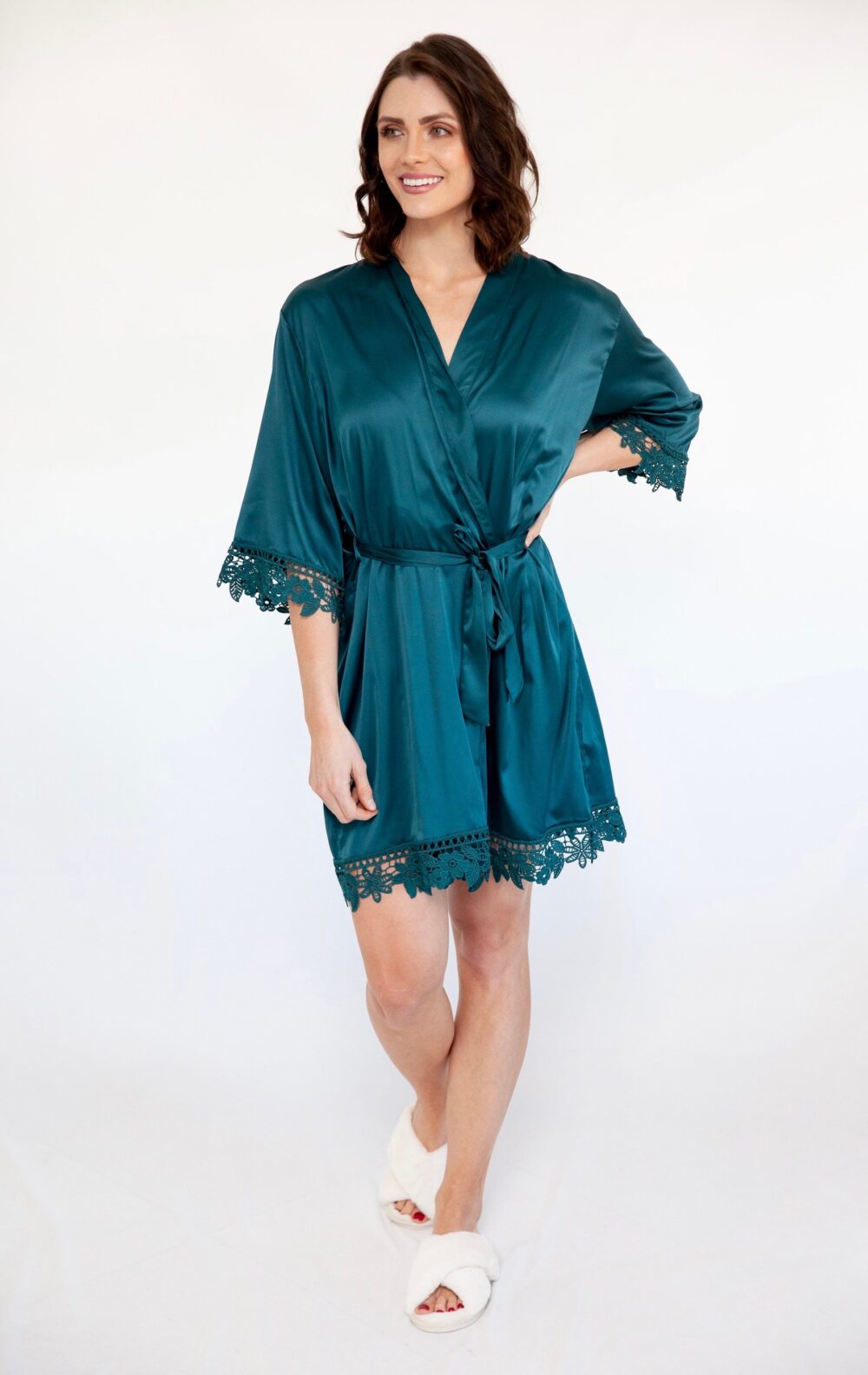 Peacock Teal Satin Bridesmaid Robe, Bridal Party Gift