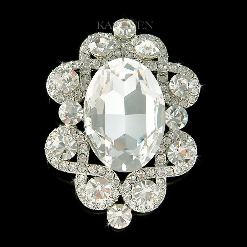 Classy Swarovski Crystal Oval Wedding Brooch, Elegant Luxury Big Rhinestone Pin, Statement Bridal Jewelry, Mother Of Bride Christmas Gifts
