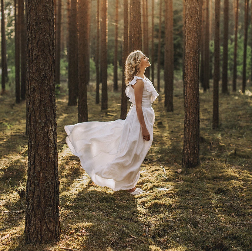 A-Line Linen Wedding Dress/Rustic, Bohemian Bridal Gown For Outdoor Ceremonies Tailored