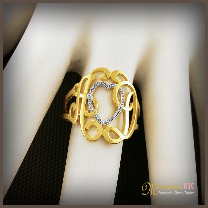 Two Initial Monogram Ring Cut Out & Jewelry Sterling Silver Hand Script Monogrammed Best Gift For Girls