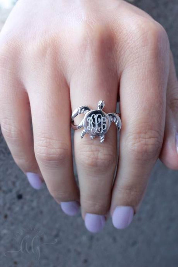 Monogram Ring Elegant Ring, Sterling Silver Turtle Gift For Her